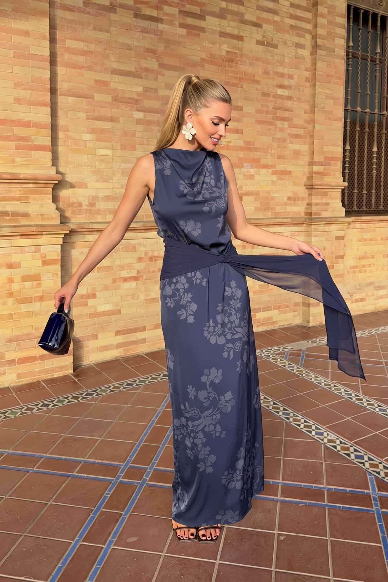 Printed Lace-Up Maxi Dress