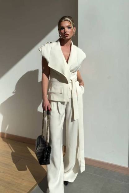 Asymmetric Vest And Wide-leg Pants Set