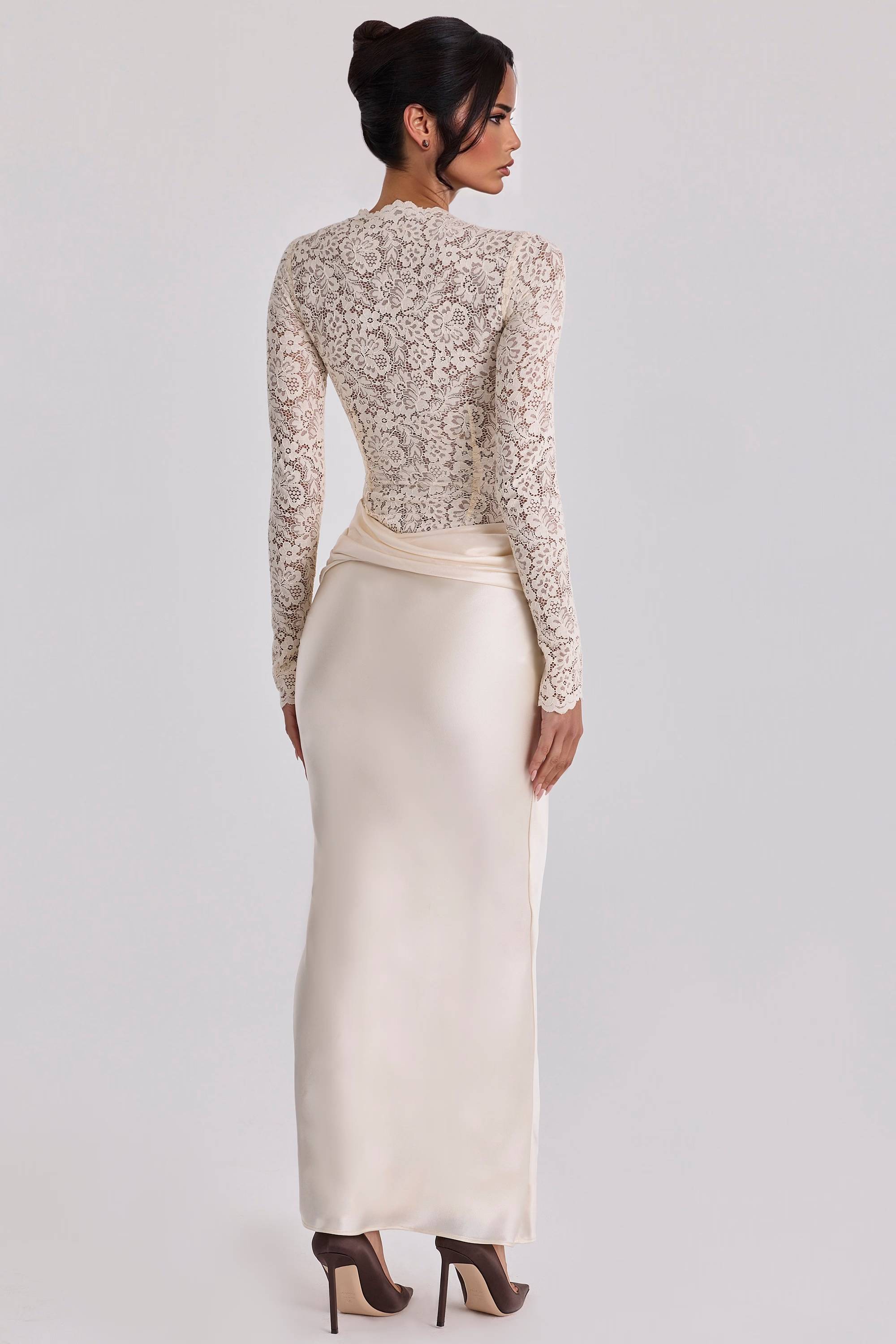 Lace Splicing Pleated Design Maxi Dress