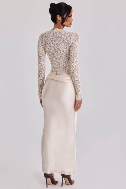 Lace Splicing Pleated Design Maxi Dress