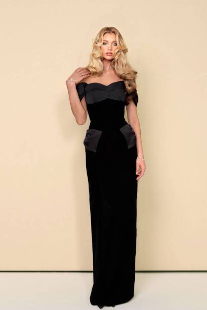 Velvet Splicing Off-Shoulder Maxi Dress