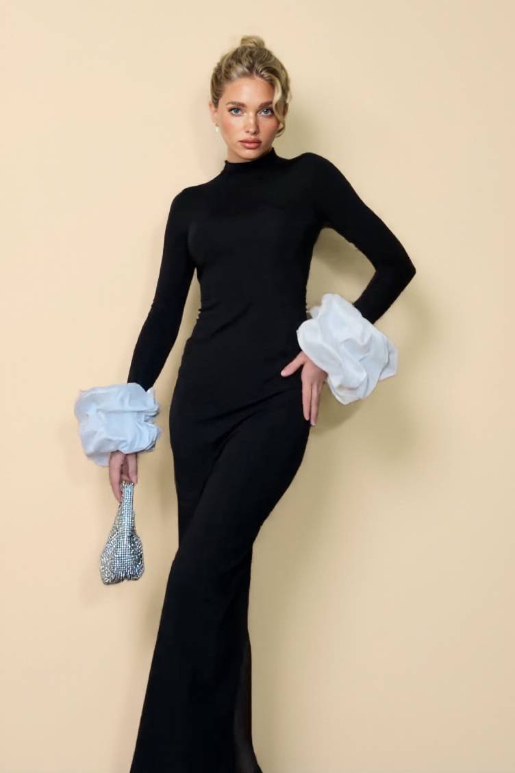 Slim Fit Floral Sleeve Maxi Dress