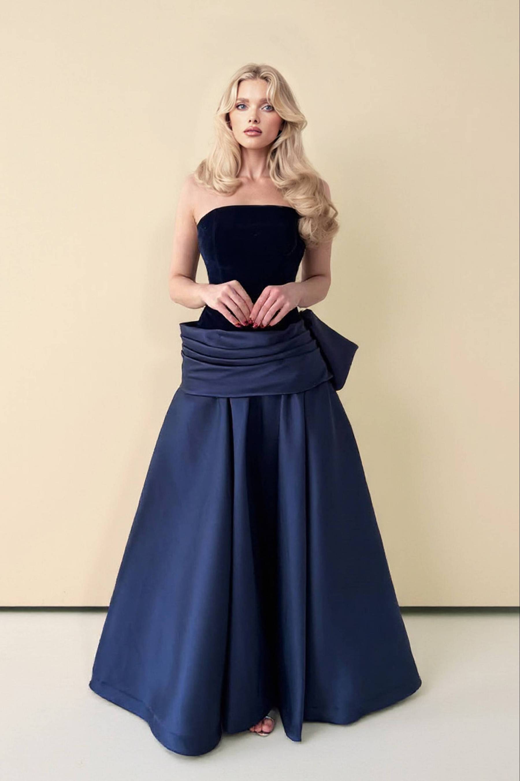 Velvet Splicing Bow Design Maxi Dress