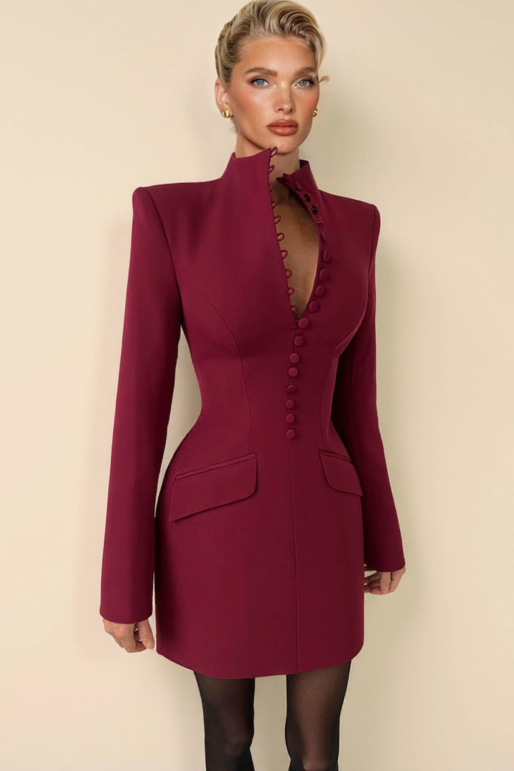 Stand Collar Long Sleeve Mini Dress