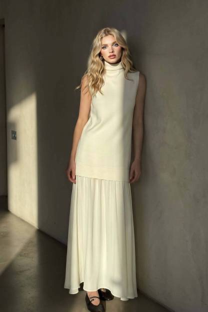 High-Neck Sleeveless Maxi Dress