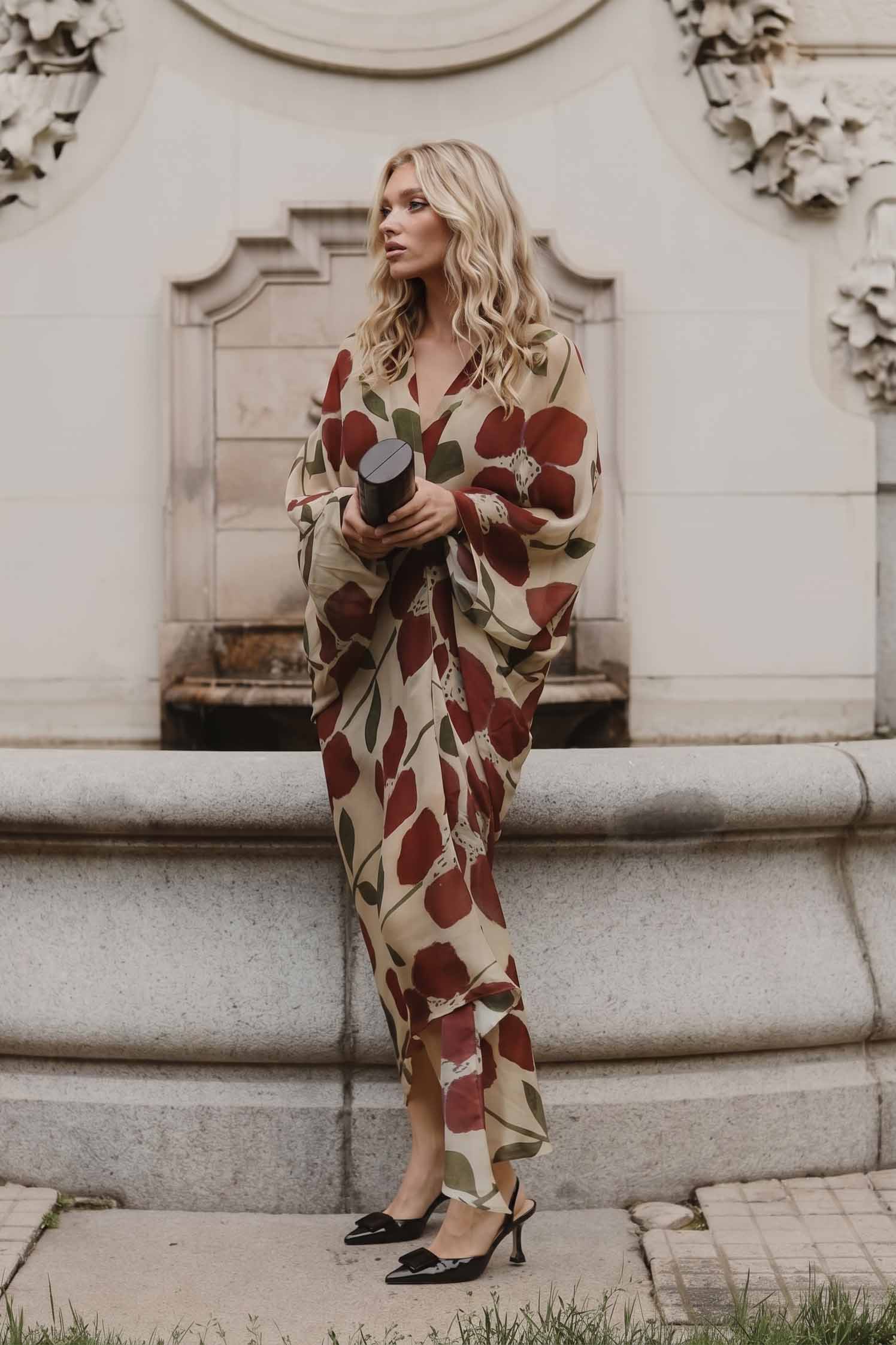 V-Neck Printed Loose Dress