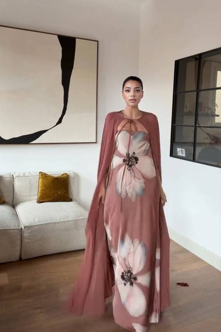 Printed Strapless Shawl Dress