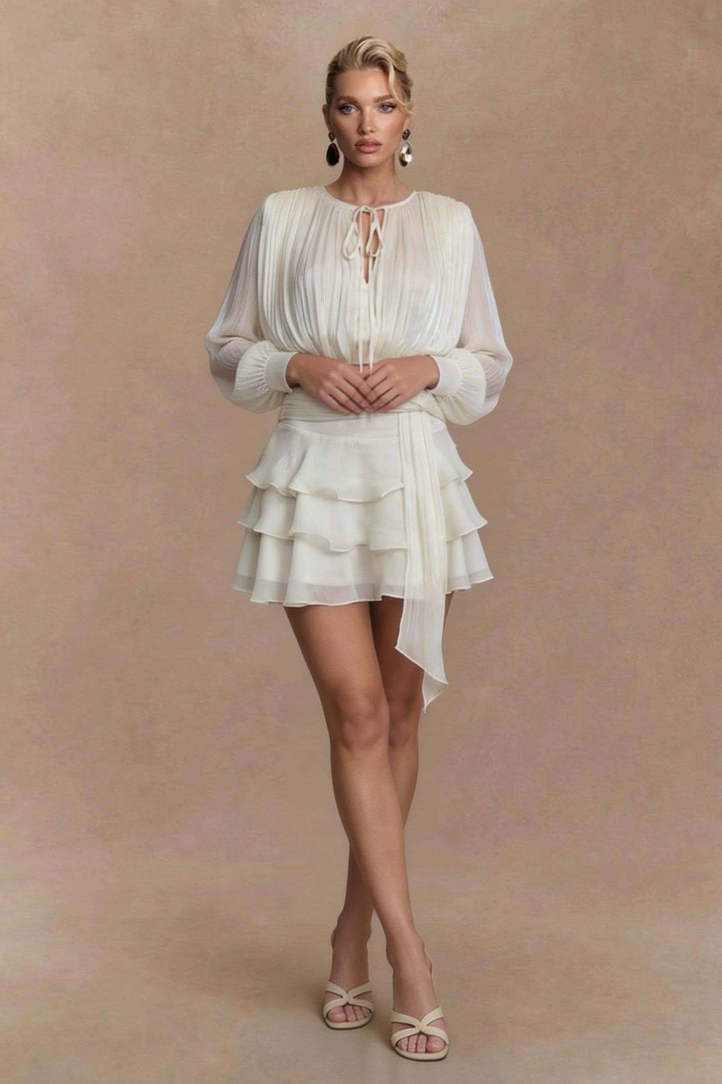 Tulle Lace-Up Shirt And Ruffled Skirt Set