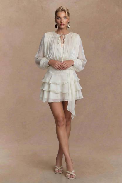 Tulle Lace-Up Shirt And Ruffled Skirt Set