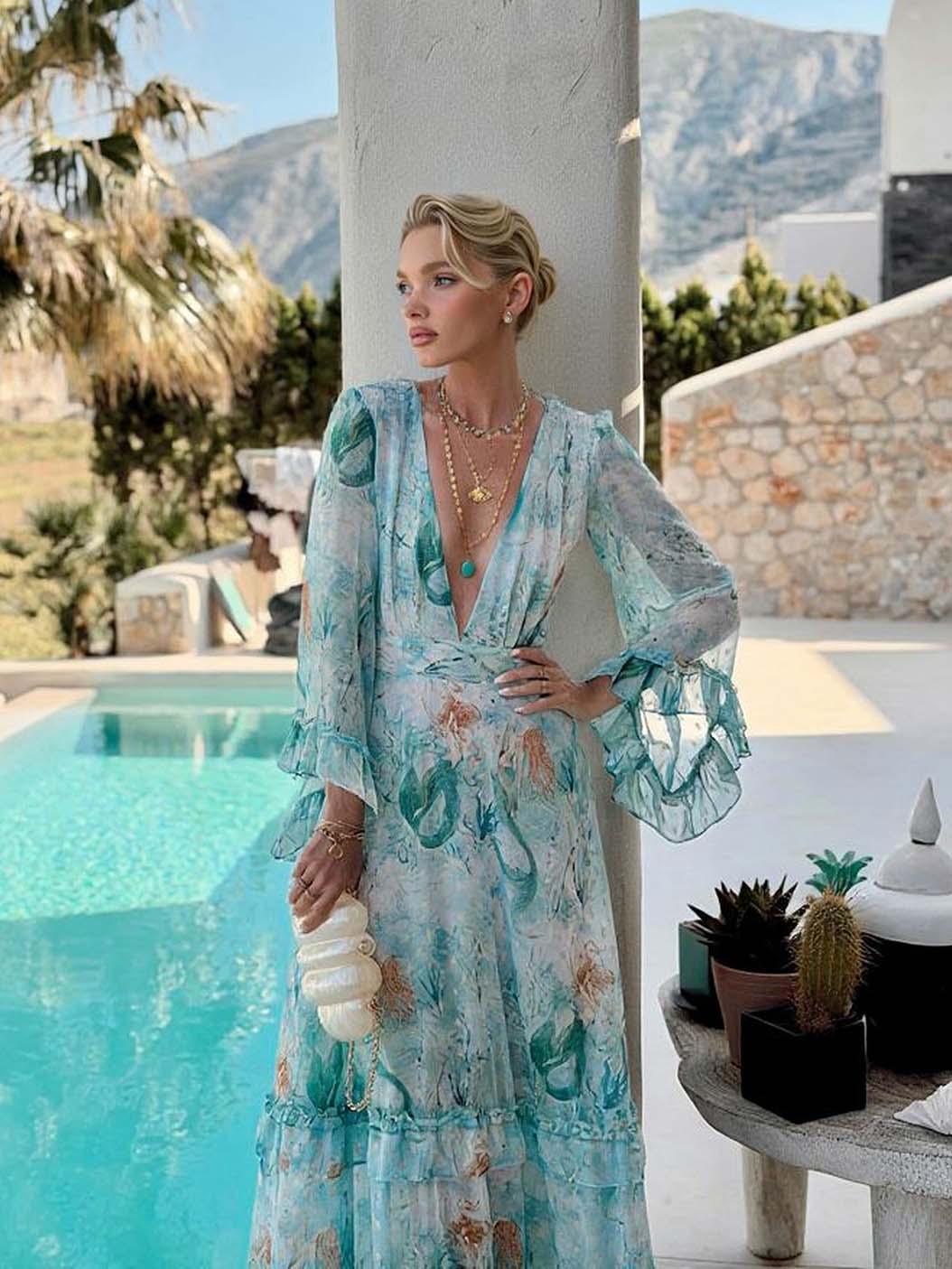 Bohemian Ocean Print Layered Maxi Dress