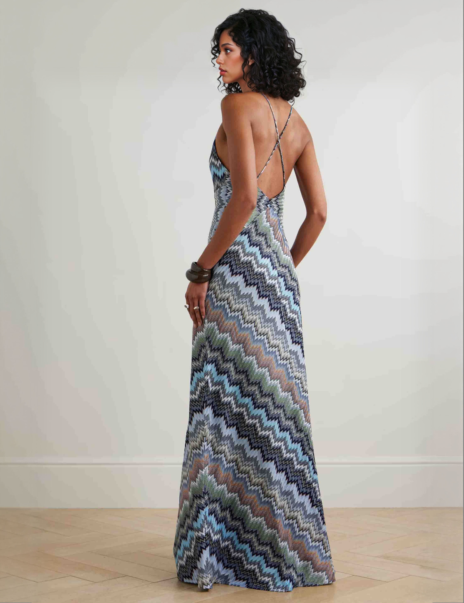 Casual Halter Neck Print Slim-fit Maxi Dress