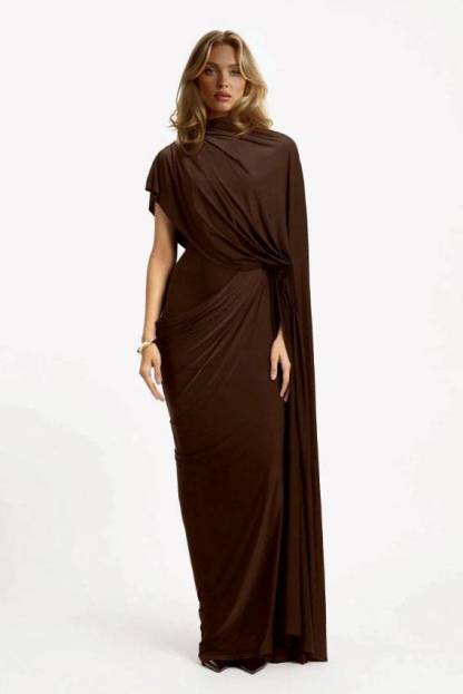 Irregular Shawl Pleated Maxi Dress