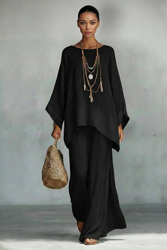 Loose Shirt And Wide Leg Pants Set