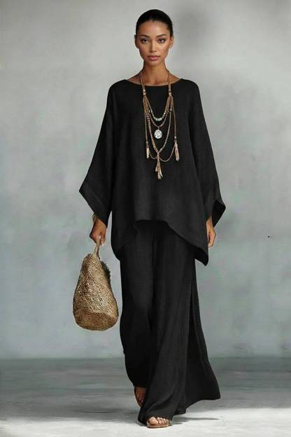 Loose Shirt And Wide Leg Pants Set