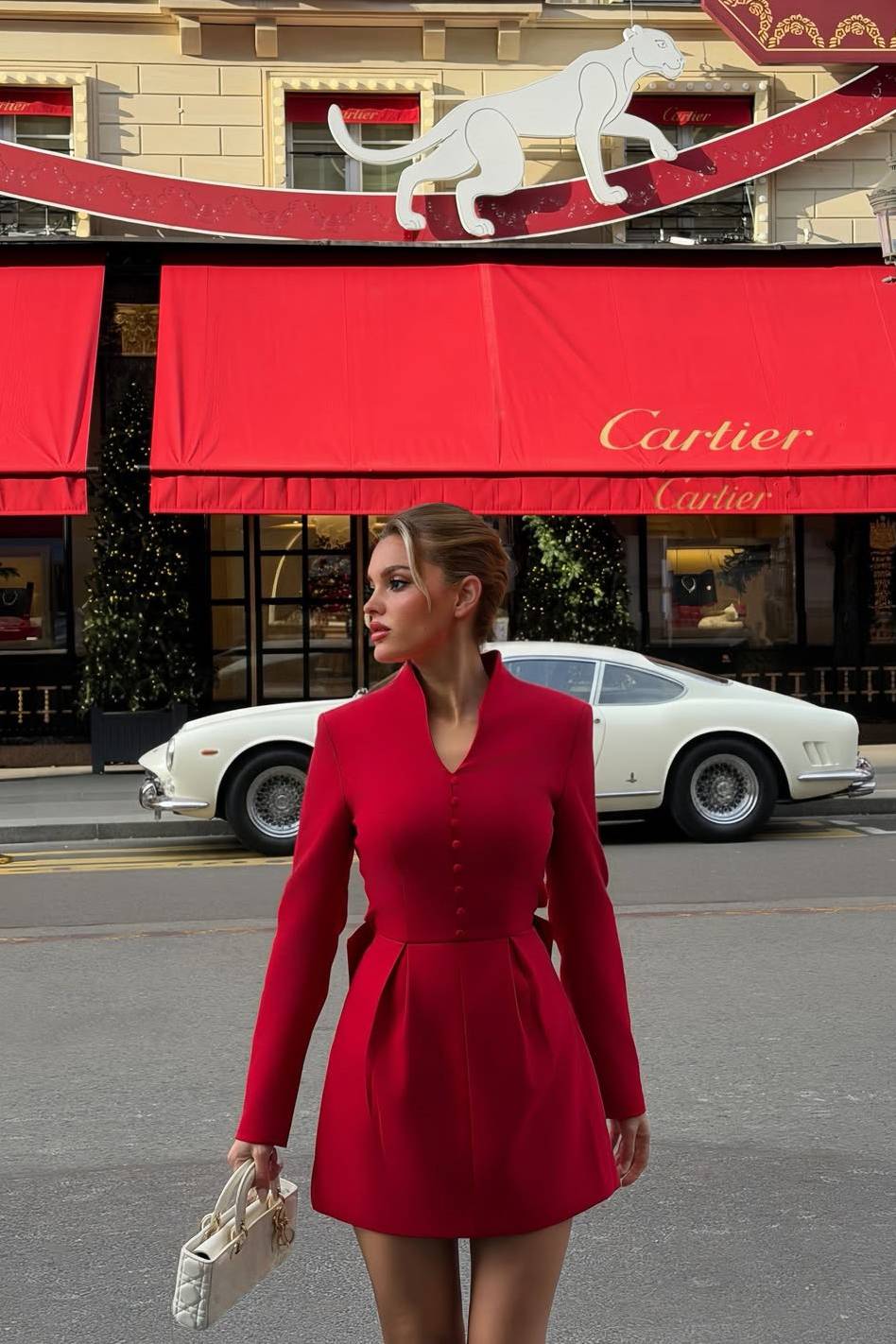 Stand Collar Bow Design Mini Dress