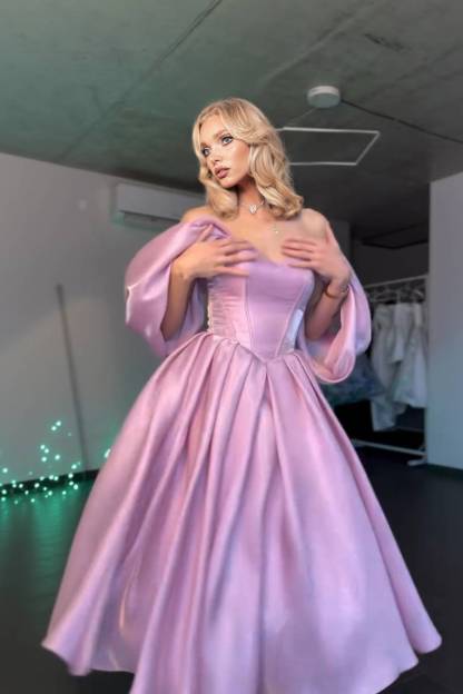 Elegant Off-shoulder A- Line Skirt Midi Dress