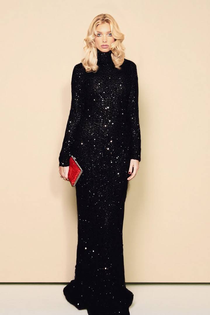 High-neck Shiny Slim-fit Maxi Dress