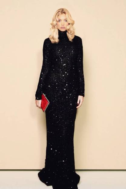 High-neck Shiny Slim-fit Maxi Dress