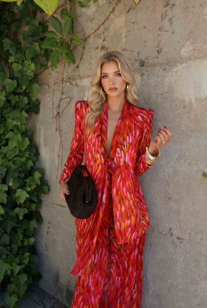 Unique Printed Blazer And Wide Leg Pants Set