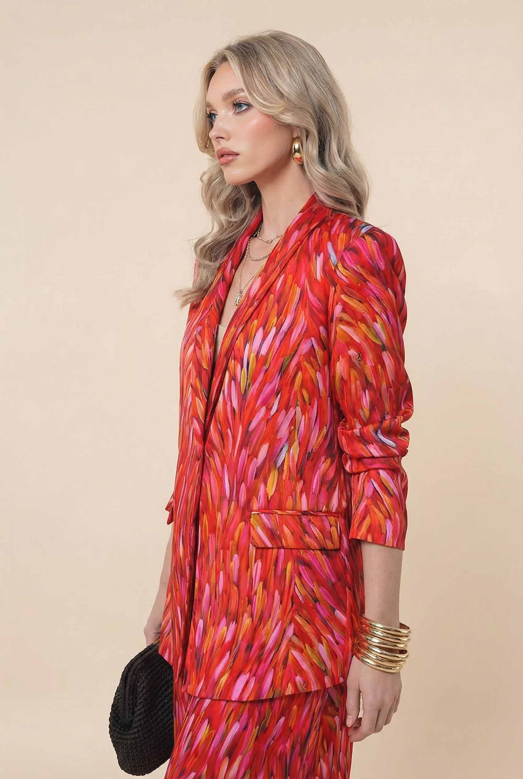 Unique Printed Blazer And Wide Leg Pants Set