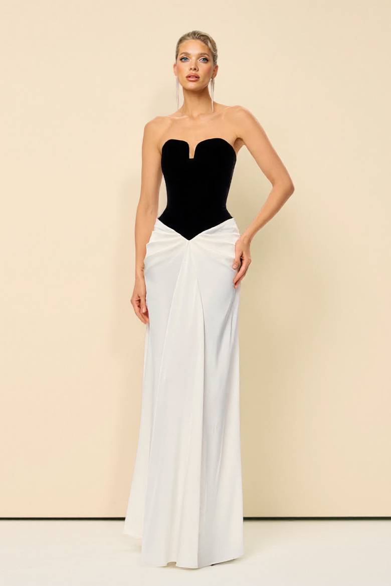 Tube Top Color Contrast Pleated Maxi Dress