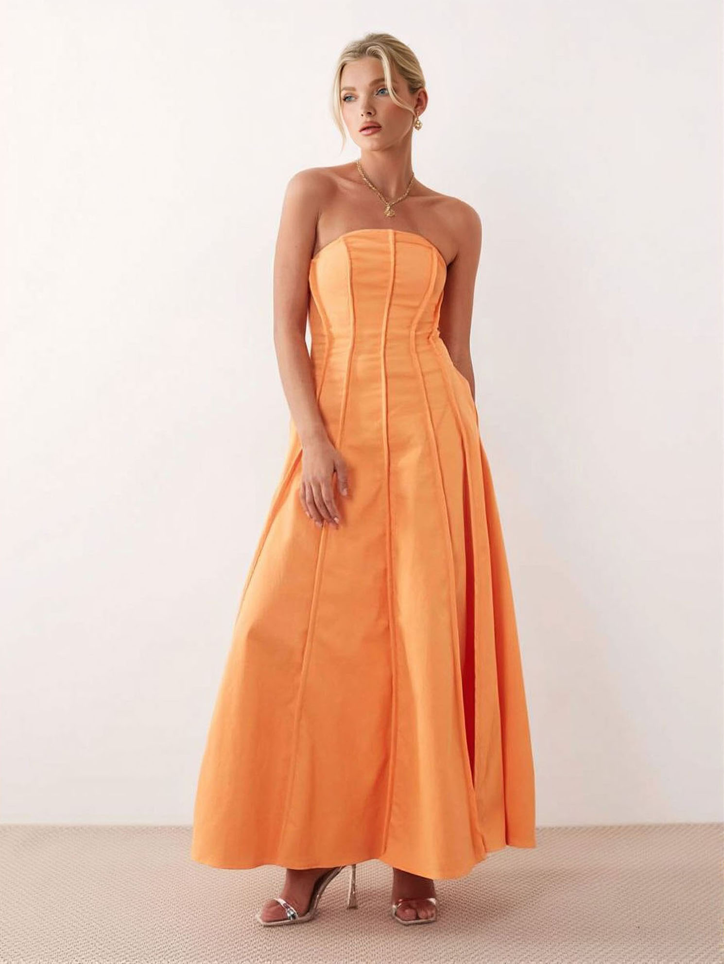 Elegant Strapless Corset A-Line Maxi Dress