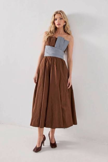 Color Contrast Strapless Dress