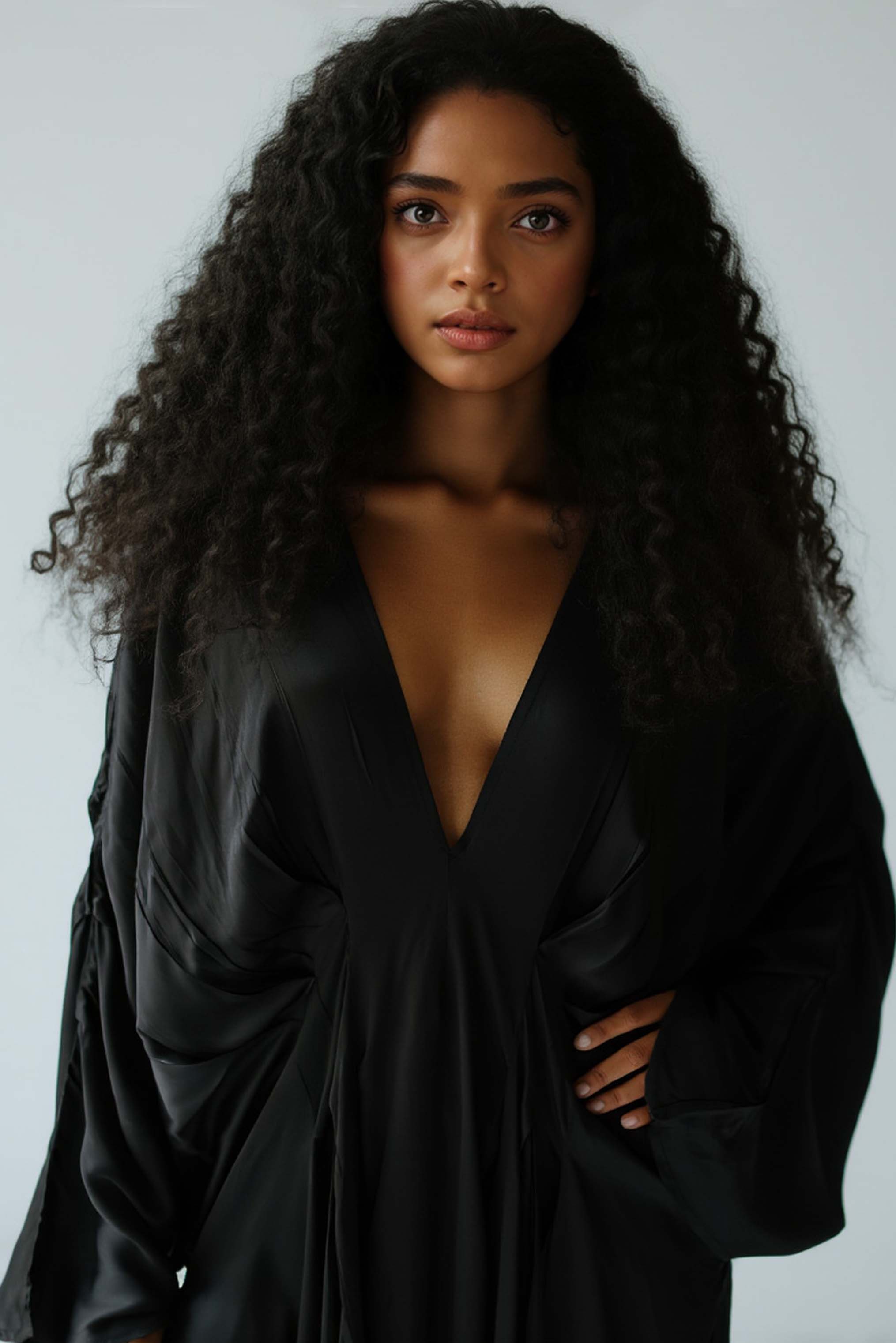 V-Neck Pleated Loose Maxi Dress