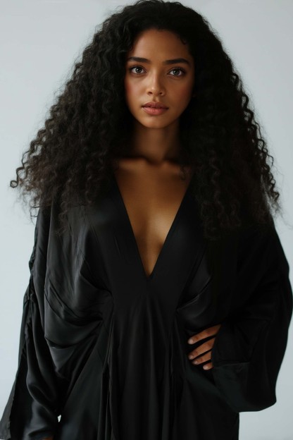 V-Neck Pleated Loose Maxi Dress