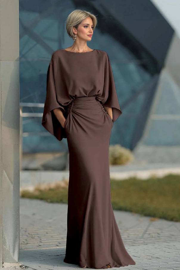 Boat Neck Backless Pleated Maxi Dress
