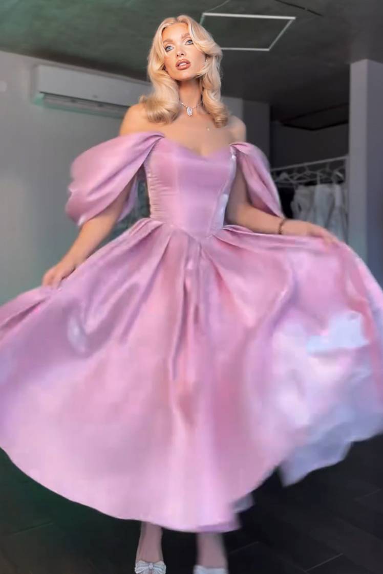 Elegant Off-shoulder A- Line Skirt Midi Dress