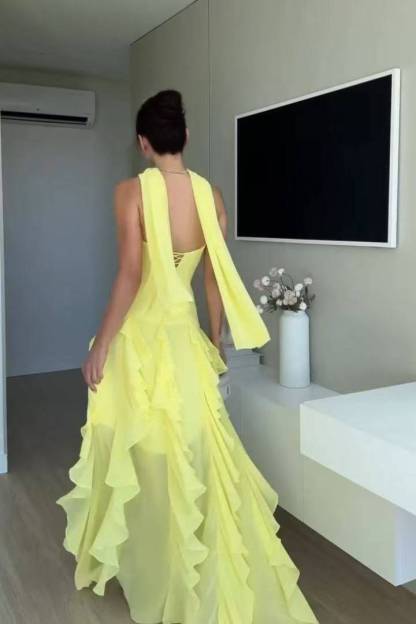 Ruffled Hem Scarf Design Maxi Dress