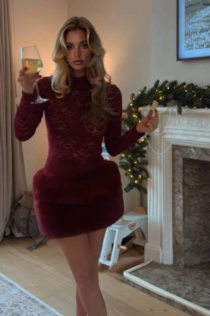 Lace Feather Design Mini Dress