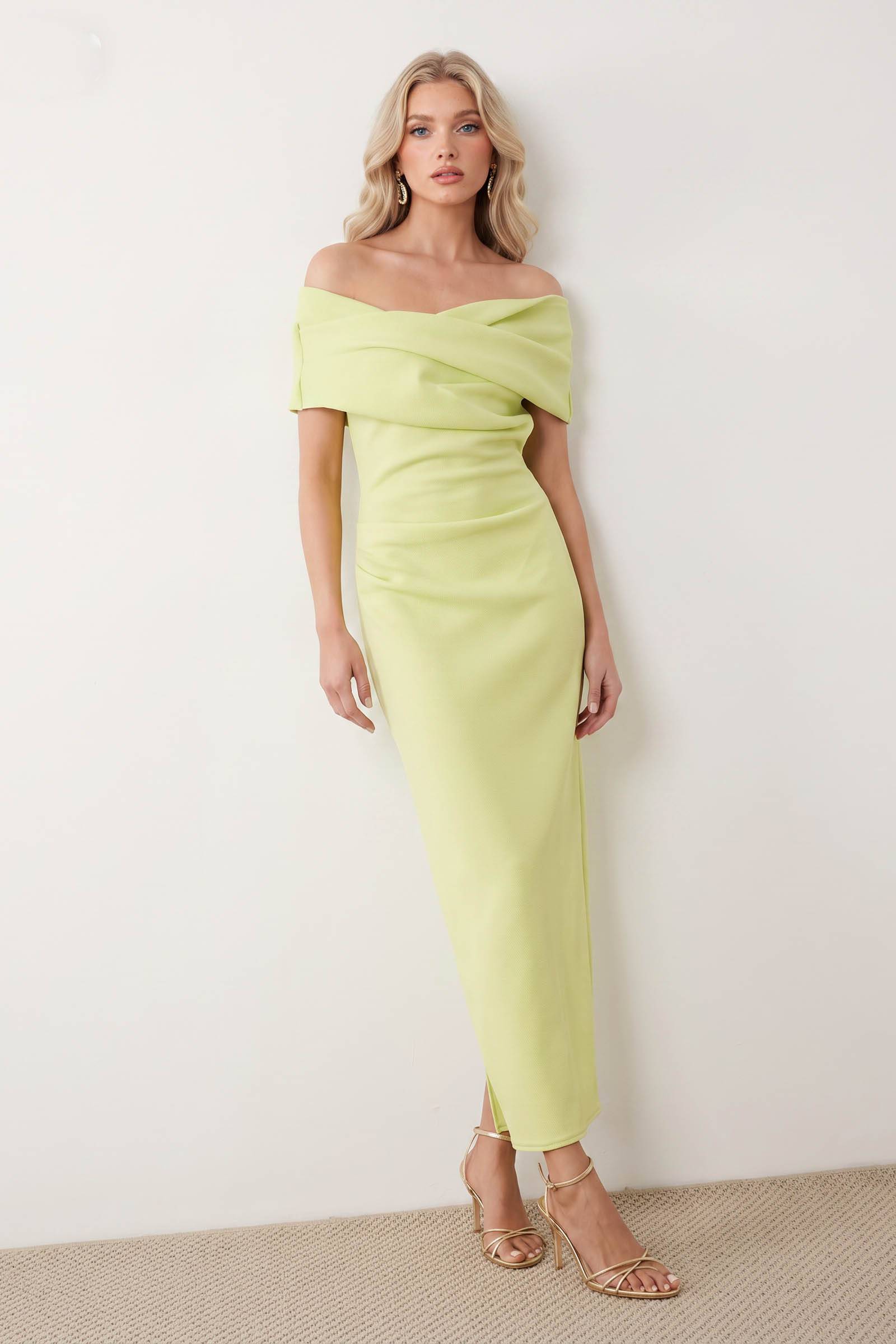 Off-shoulder Pleated Maxi Dress