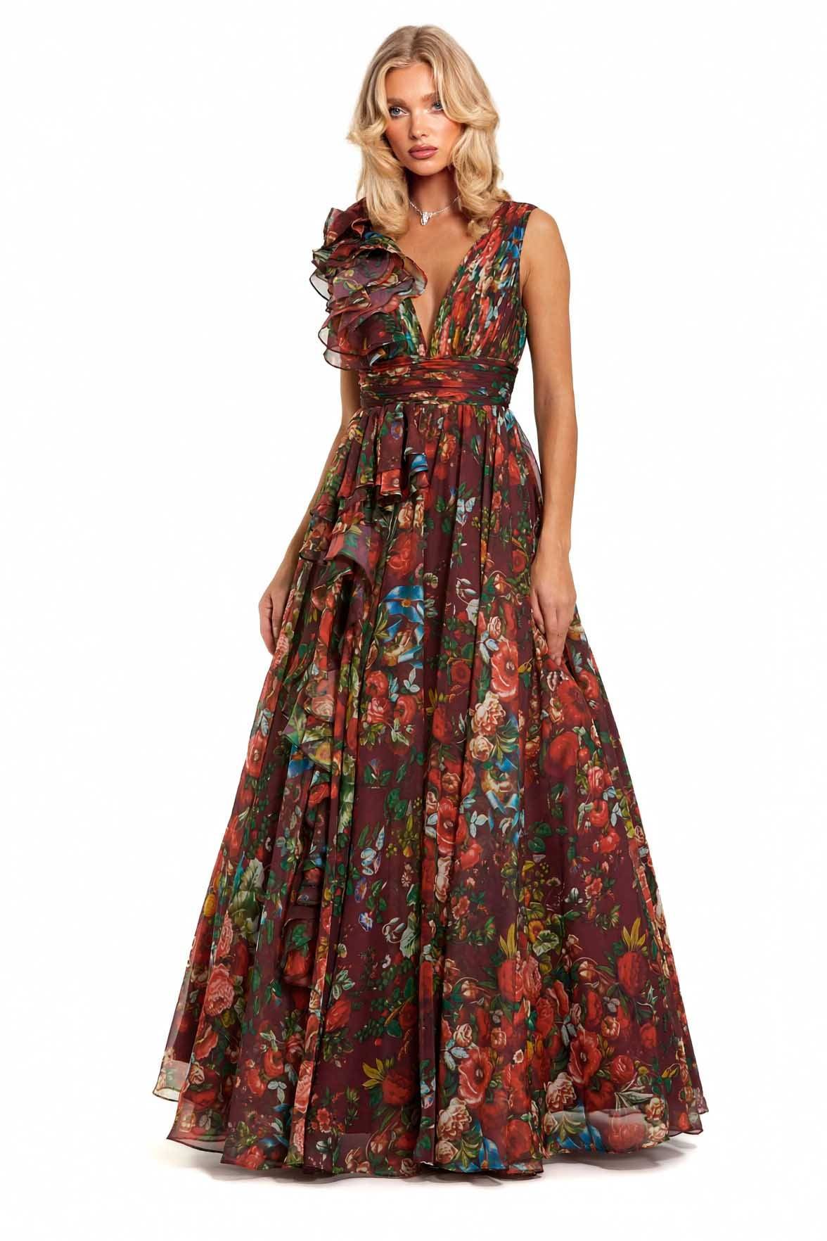 V-Neck Printed Maxi Dress