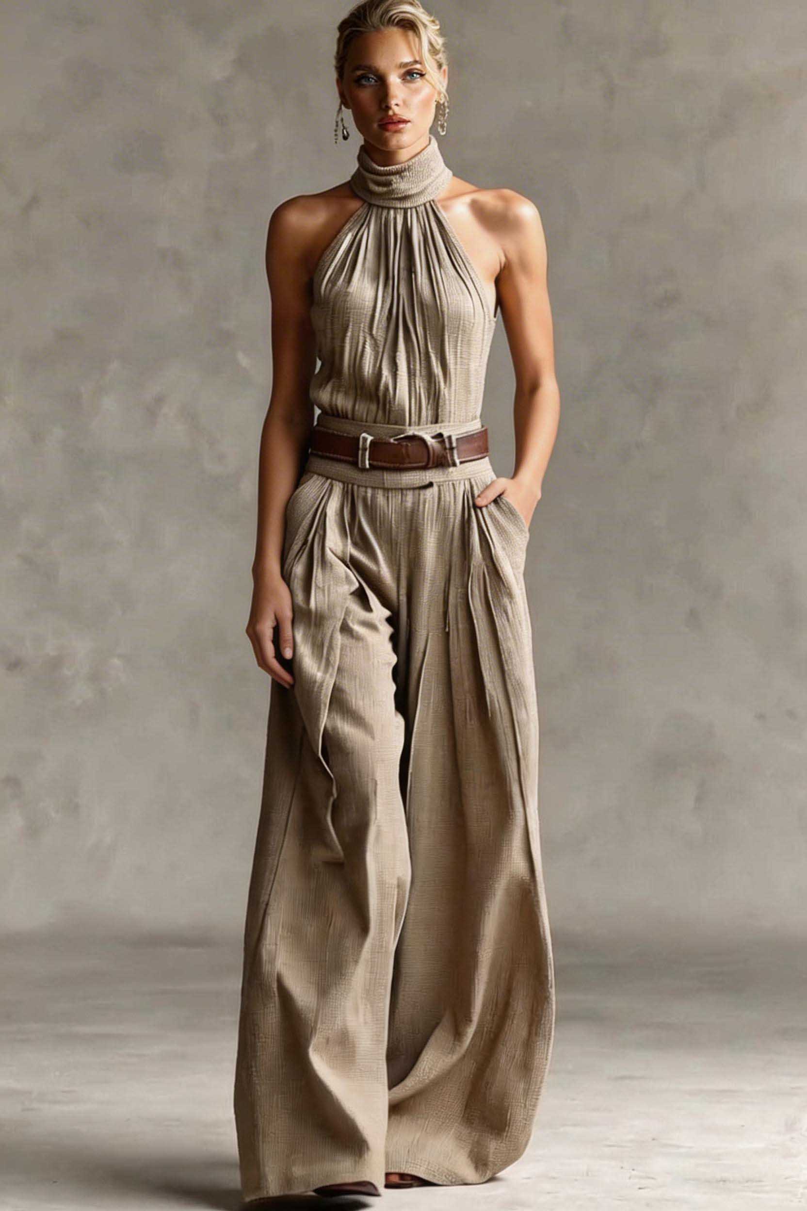 Minimalist High-Neck Off-Shoulder Jumpsuits