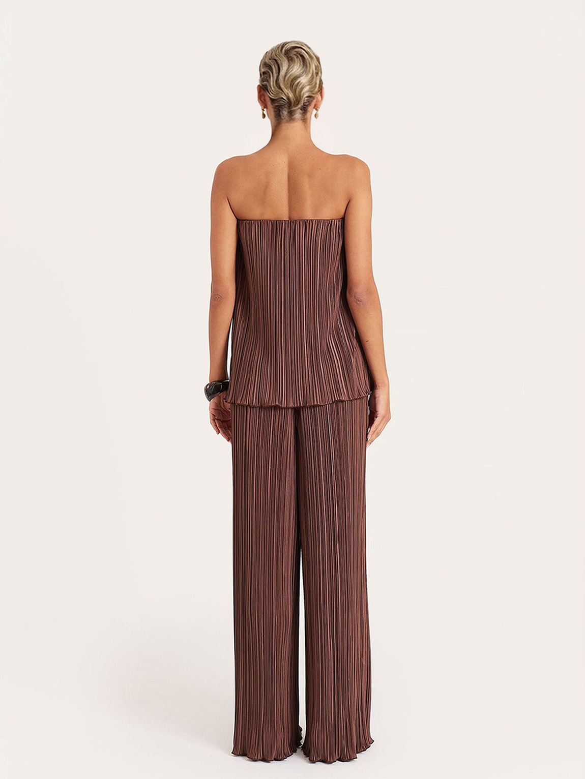 Minimalist Pleated Strapless Bandeau Top Two-Piece Set