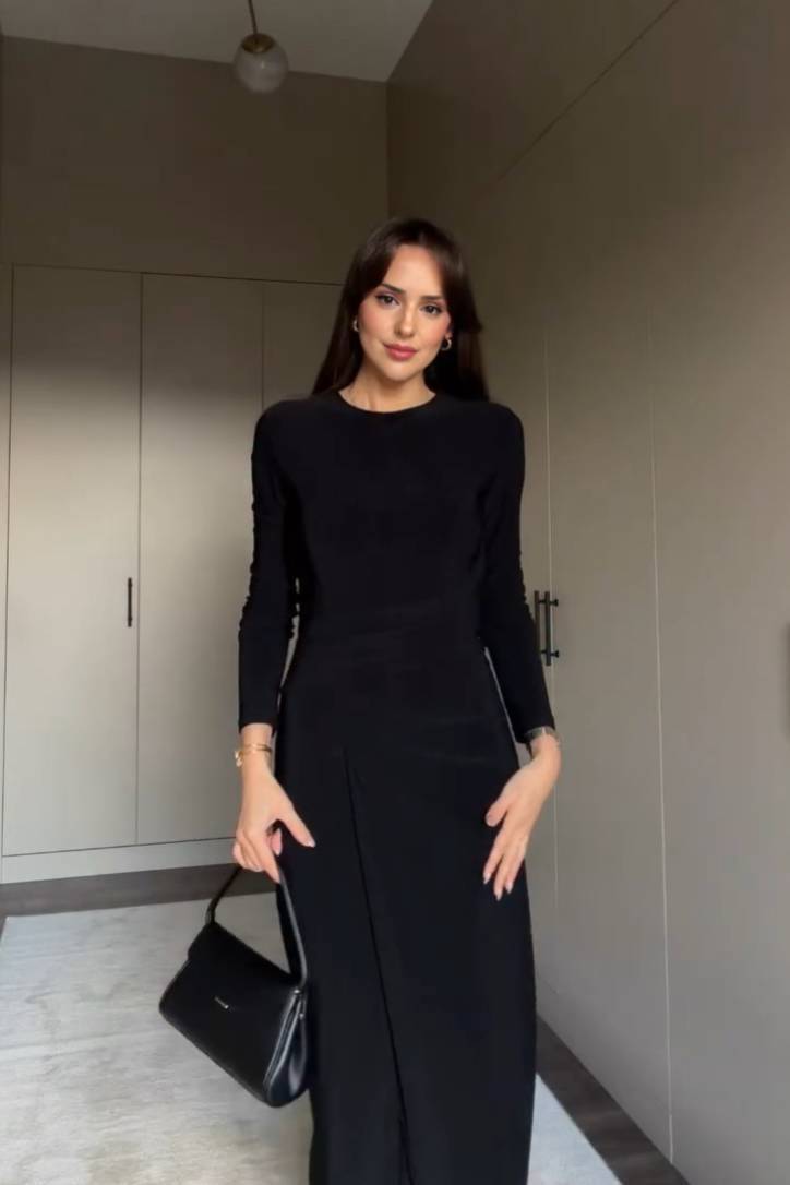 Pleated Front Slit Maxi Dress