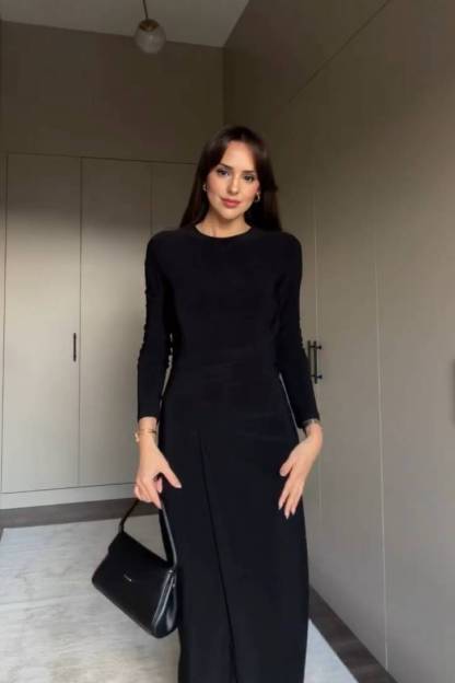 Pleated Front Slit Maxi Dress