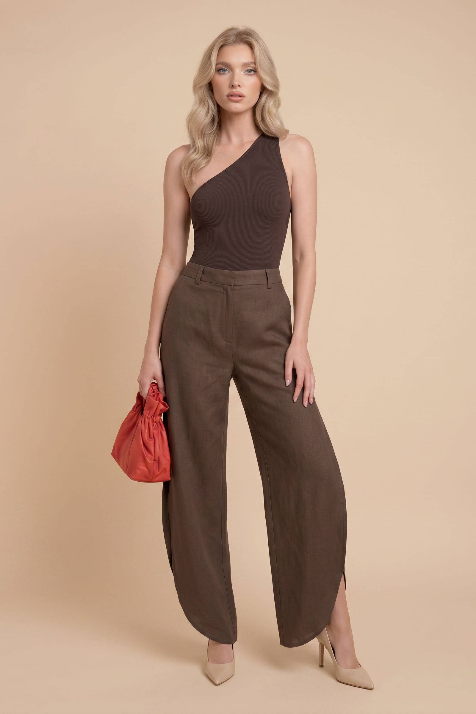 Oblique Collar Off-shoulder Bodysuits And Side Slits Wide Leg Pants Suit- Bodysuits