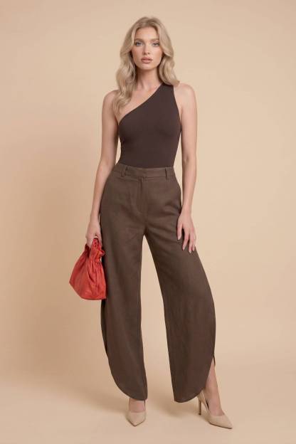 Oblique Collar Off-shoulder bodysuits And Side Slits Wide Leg Pants Suit- Pants