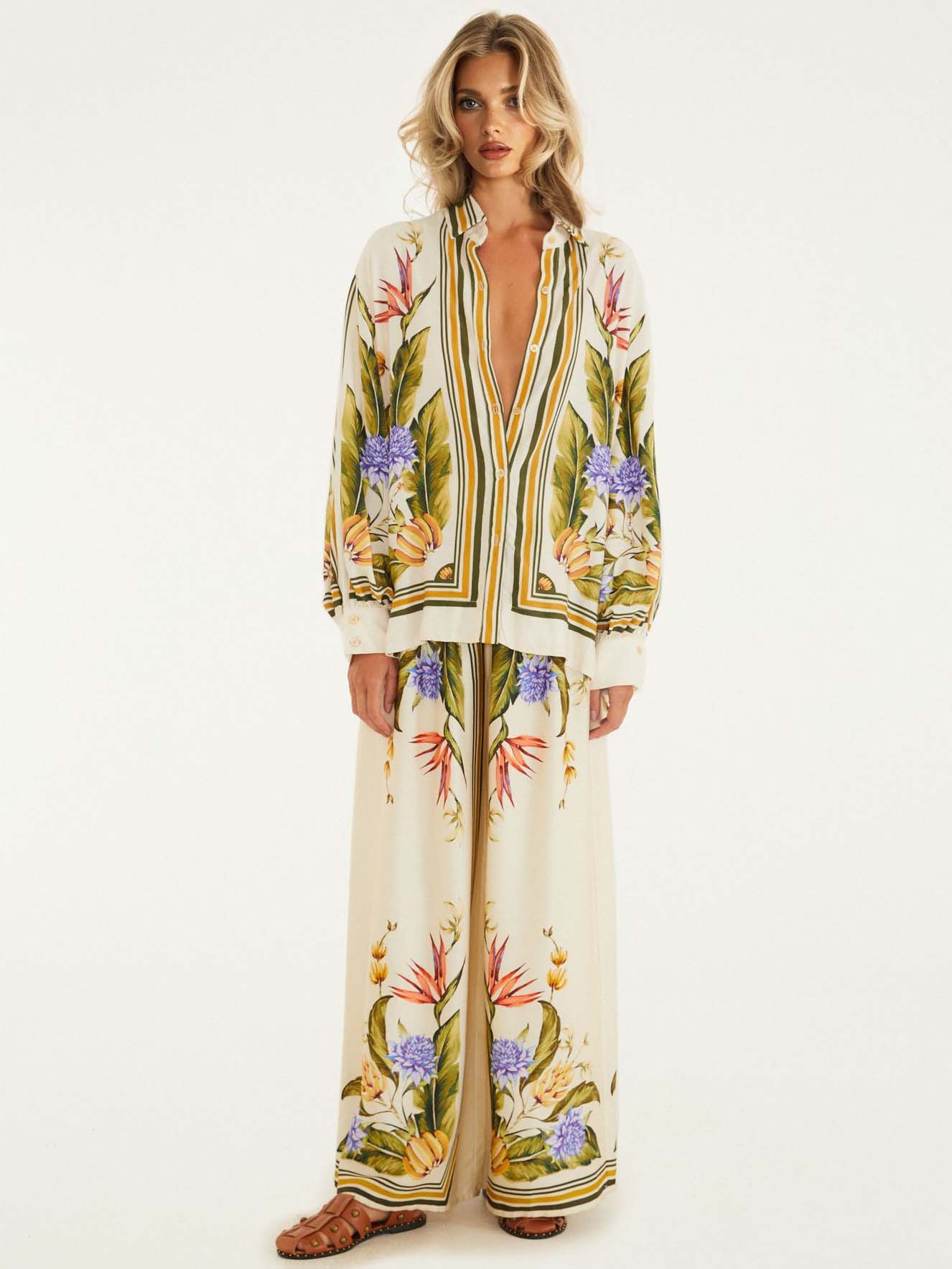 Exquisite Satin Floral Print Shirt