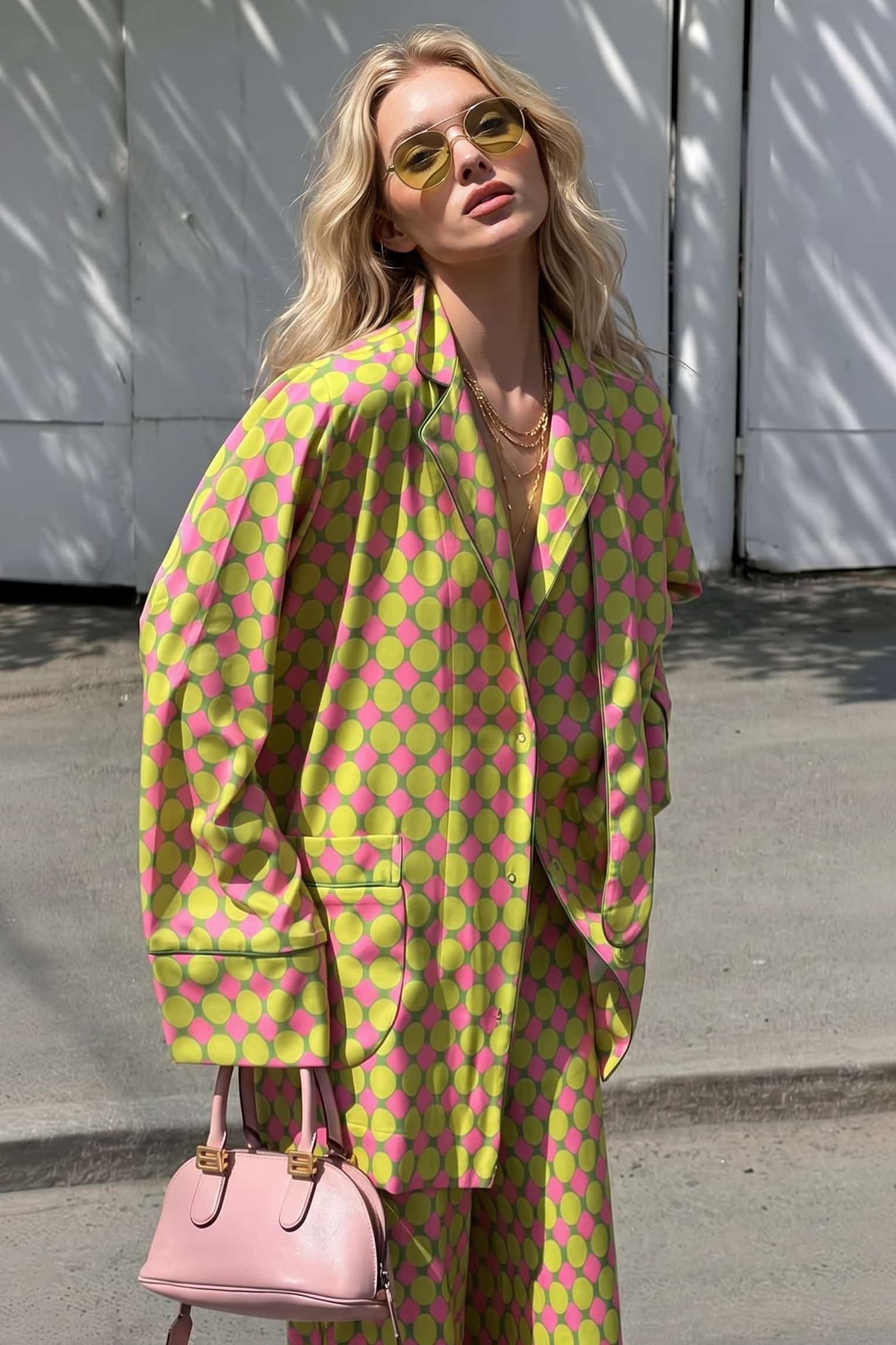 Printed Scarf Shirt And Wide Leg Pants Set