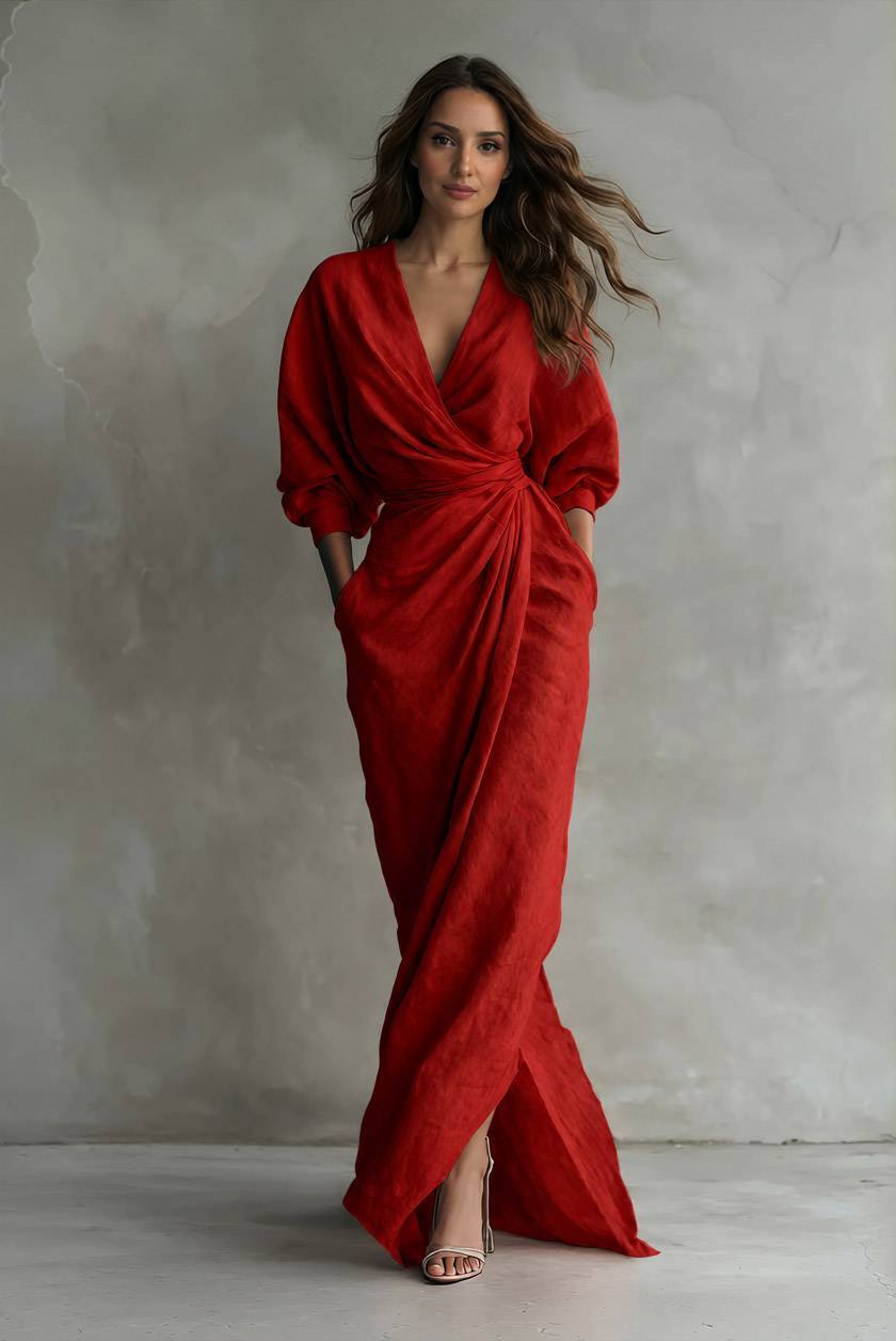 Vacation Style V-Neck Lace-Up Maxi Dress