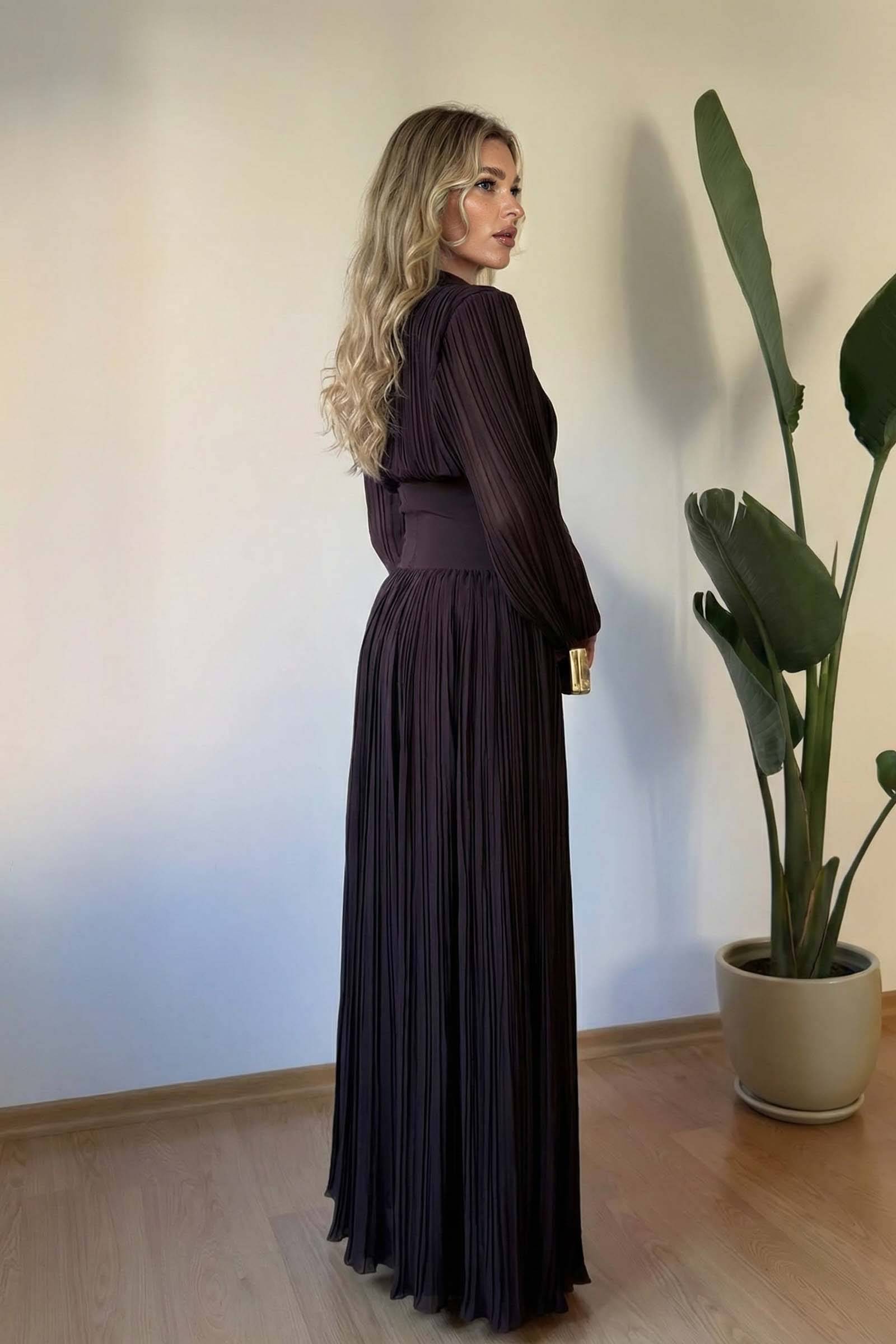 High-Waist Pleated Maxi Dress