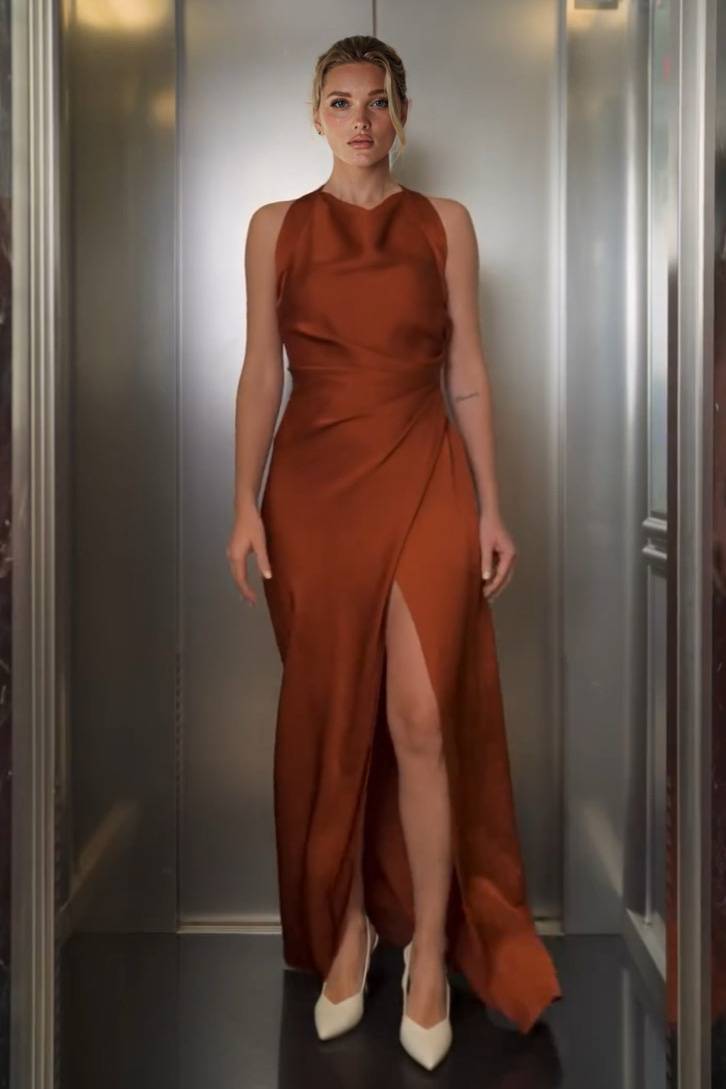 Pleated Slit Maxi Dress