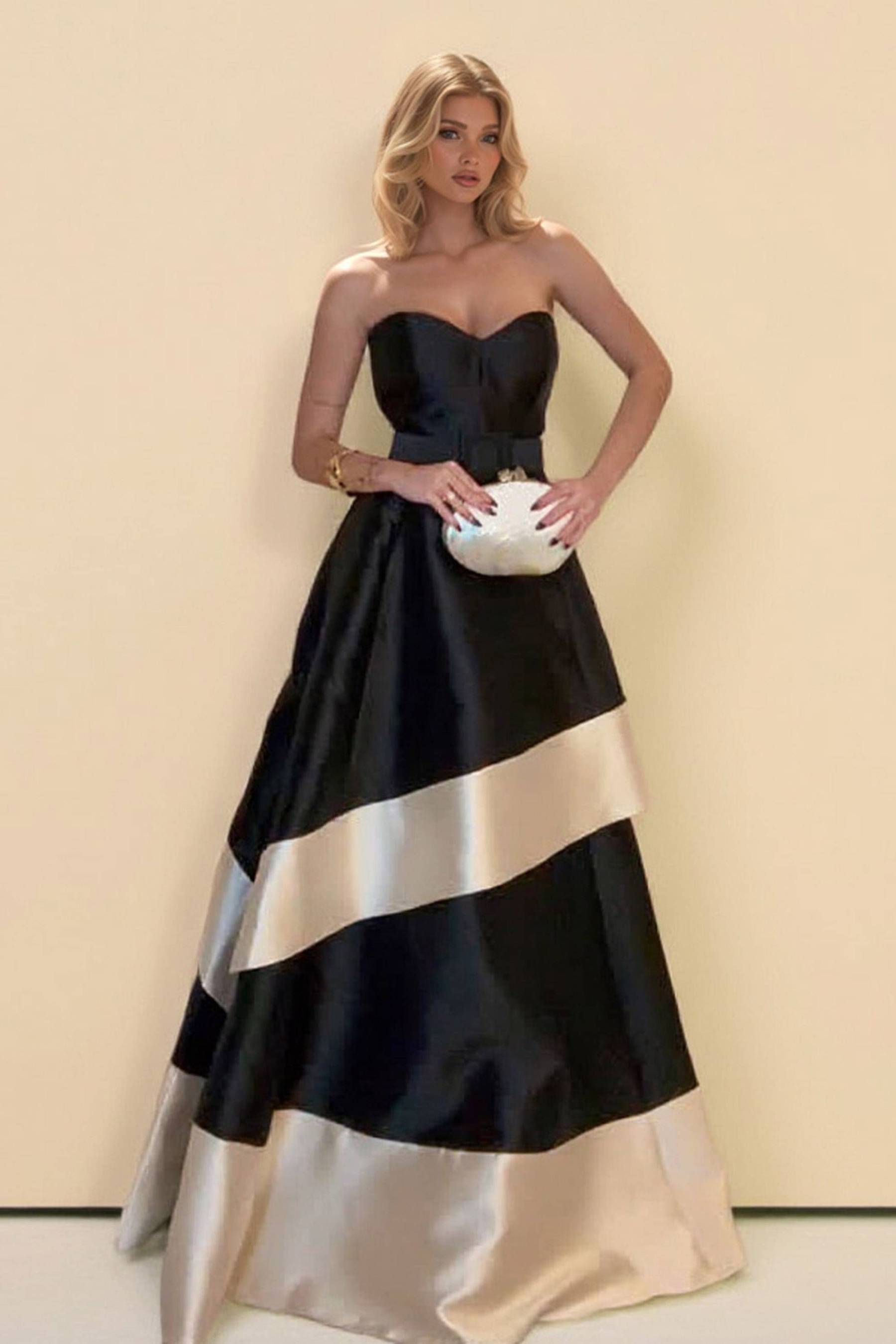 Tube Top Color Contrast High Waist A- Line Maxi Dress