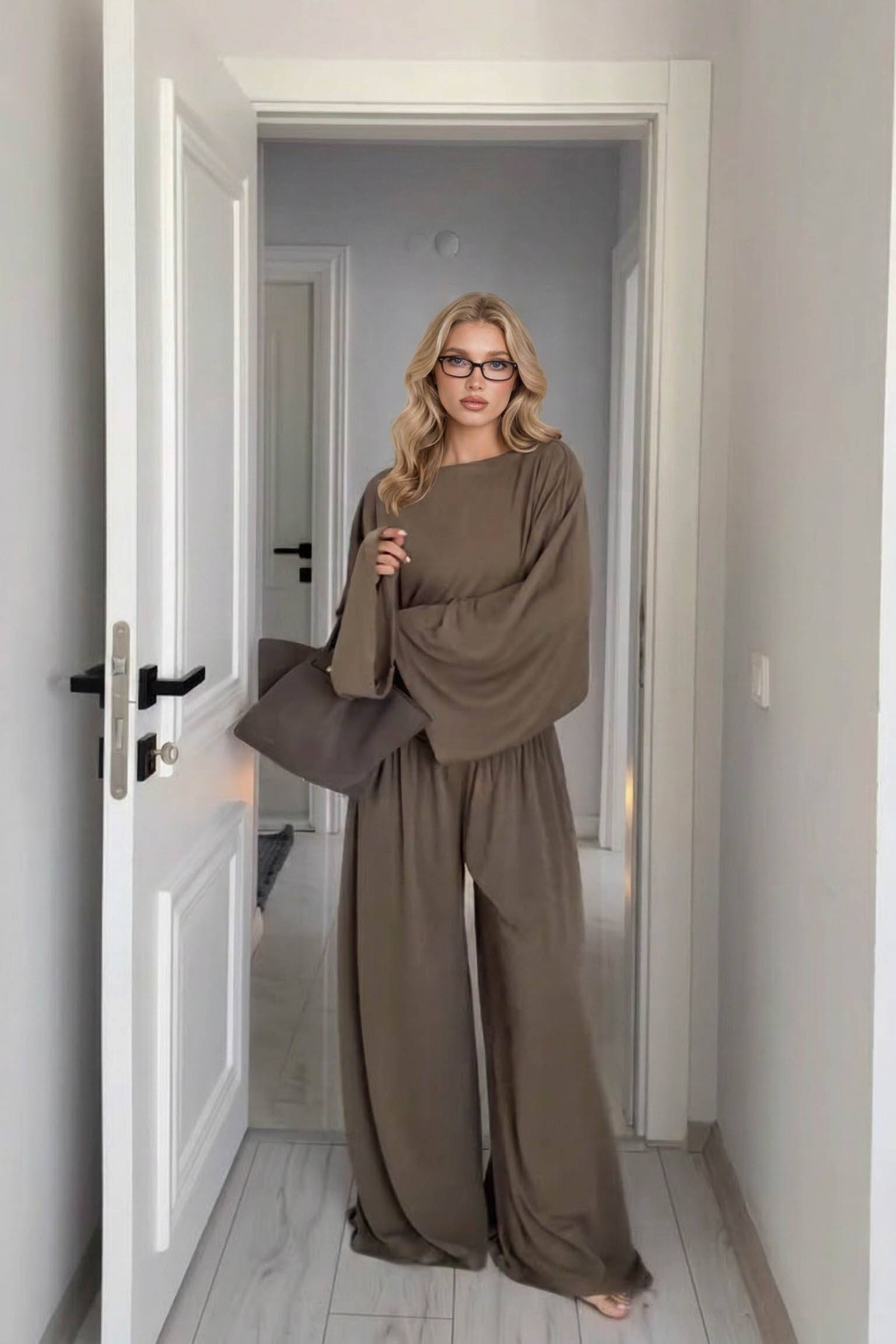 Casual Long-sleeved T-shirt And Wide-leg Pants Set