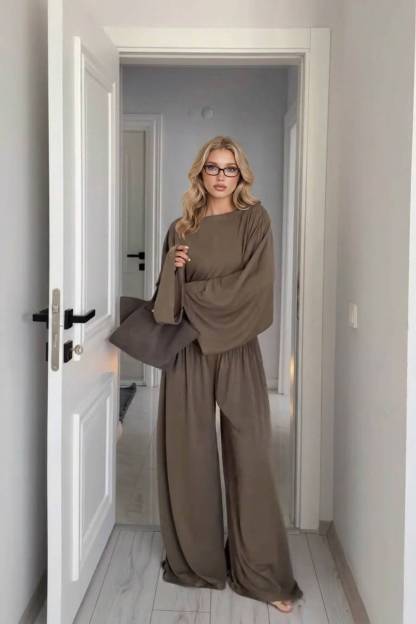 Casual Long-sleeved T-shirt And Wide-leg Pants Set