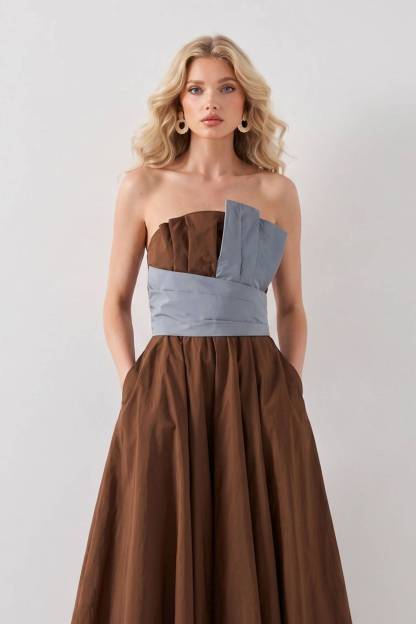 Color Contrast Strapless Dress